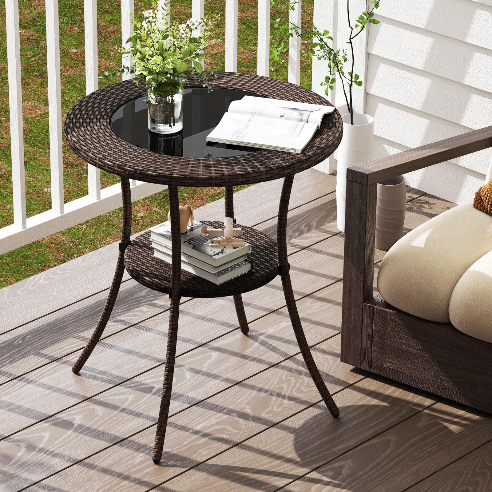 Amazon.com: Giantex Round Rattan Wicker Outdoor Coffee Table Glass